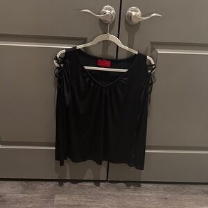 Jennifer Lopez Black Lace-Up Sleeve Blouse